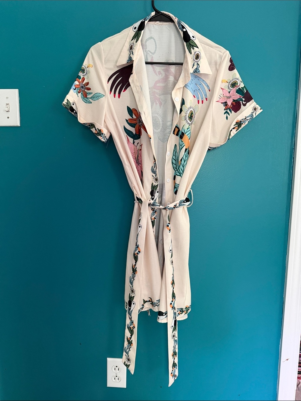 Blush Floral Button-Front Tie-Waist Shirt Dress